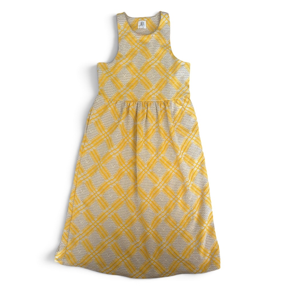 dRA Los Angeles Yellow White Chevron Lattice Midi Dress Pockets Womens M